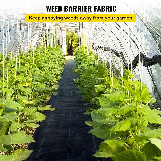 Happybuy 6x300ft Premium Weed Barrier Landscape Fabric Heavy Duty 2.4OZ, Woven Weed Control Fabric, High Permeability Good for Flower Bed, Geotextile Fabric Underlayment, Driveway Fabric Ground Cover
