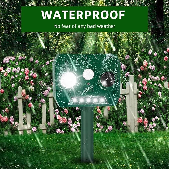 Solar Ultrasonic Animal Repellent Outdoor, Deer Repellent Devices, Waterproof Cat Rabbit Repeller with Motion Detection Flash Light to Deterrent Squirrel Dog Skunk Raccoon for Garden Yard Farm(4Pack)