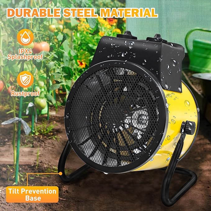 COOS BAY 1500W Portable Electric Space Heater, Outdoor Greenhouse Heater for Grow Tent, Garage, Workshop, Patio, RV – Radiant Heat, Overheat Protection, IPX4 Water Resistant, 1 Pack, Yellow