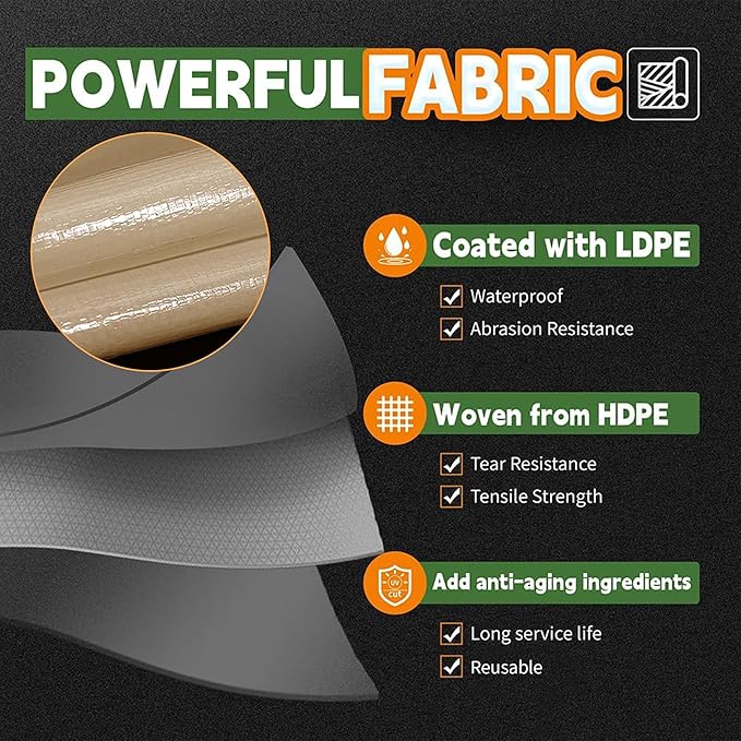 RAINDEWAY 20x30 Feet Heavy Duty Tarp,12 Mil Tan Waterproof Poly Tarp Cover,UV Resistant,Weatherproof,Durable,Multipurpose Tarps with Grommets and Reinforced Edges