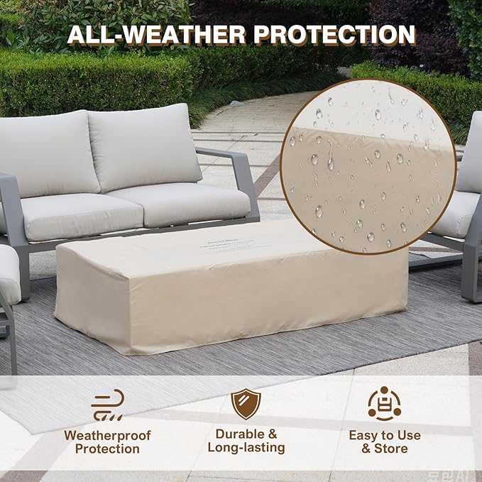 2-Piece Outdoor Propane Fire Pit Table Set – Premium Slate-Like MgO Finish, 48-Inch Gas Fire Table with Tank Table for Patio, Garden & Backyard, Includes Rain Cover & Glass Beads
