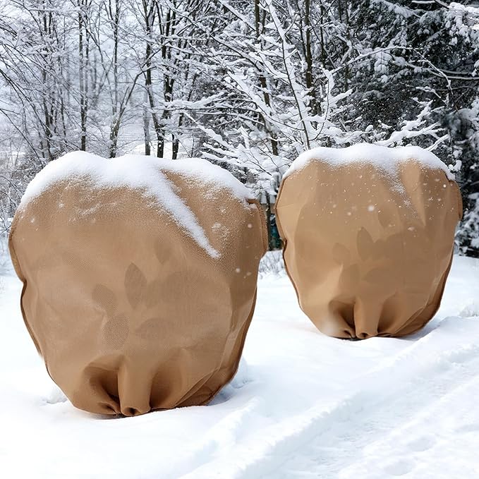 12 Pcs Winter Plant Covers Freeze Protection 39.4 x 39.4 Inch Horizontal Shrub Tree Rose Plant Protection Bags Frost Blanket with Drawstring for Fall Winter Outdoor Garden Planting, Brown