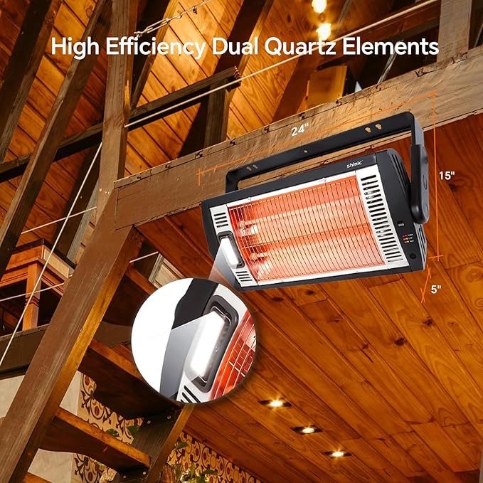 Shinic Garage Heater, 1500W Ceiling Mounted Shop Heater with Remote Control, 5 Mode Settings, 90° Tilting, Overheat Protection & ETL Listed for Indoor/Outdoor Use,Black