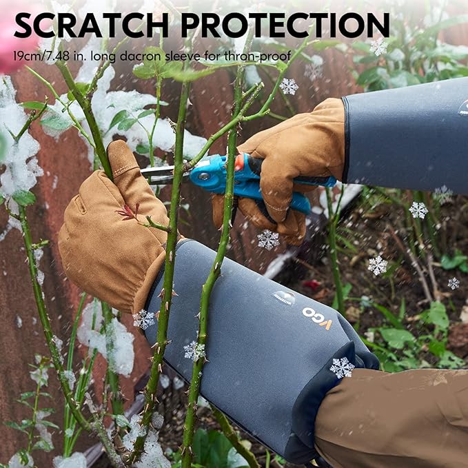 Vgo... Winter Warm Safety Work Gloves Men, Extended Pig Split Leather Cuff,Synthetic Leather, Rose Pruning Thorn Proof,Gardening(Size L,Brown,SL6592FLWP)