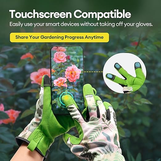 Gardening Gloves for Women, Breathable Leather Work Gloves, Thorn-Proof Gardening Gifts, Touchscreen Compatible, Protective Work for Digging, Planting, Pruning, Medium Size, Green