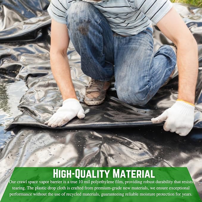 Farm Plastic Supply - Crawl Space Vapor Barrier - 10 Mil - Black Vapor Barrier, Thick Plastic Sheeting, Heavy Duty Polyethylene Film, Drop Cloth Covering for Crawlspace, Basement (2.5' x 100')