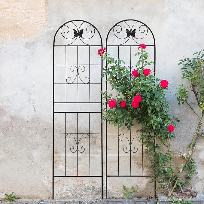 2 Pack Garden Trellises with Black Metal Coating, Trellis for Climbing Plants Outdoor, Roses, Vegetables, Vines, Cucumbers-19.7×71 inches.