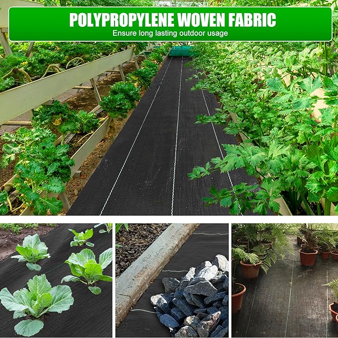 6ft x300ft Black Weed Barrier Landscape Fabric Heavy Duty 3.2OZ French Drain Fabric Ground Cover Weed Cloth for Erosion Control,Outdoor Gardening Weed Control Mat