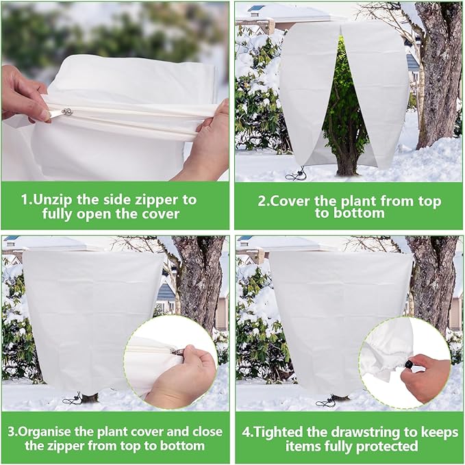 NNG 5PCS Winter Plant Covers Freeze Protection 47.2x47.2Inch Frost Blanket Shrub Covers with Zipper Drawstring Plant Protector Shrub Jacket Winter Tree Cover for Outdoor Plants, Shrub Potted Plants