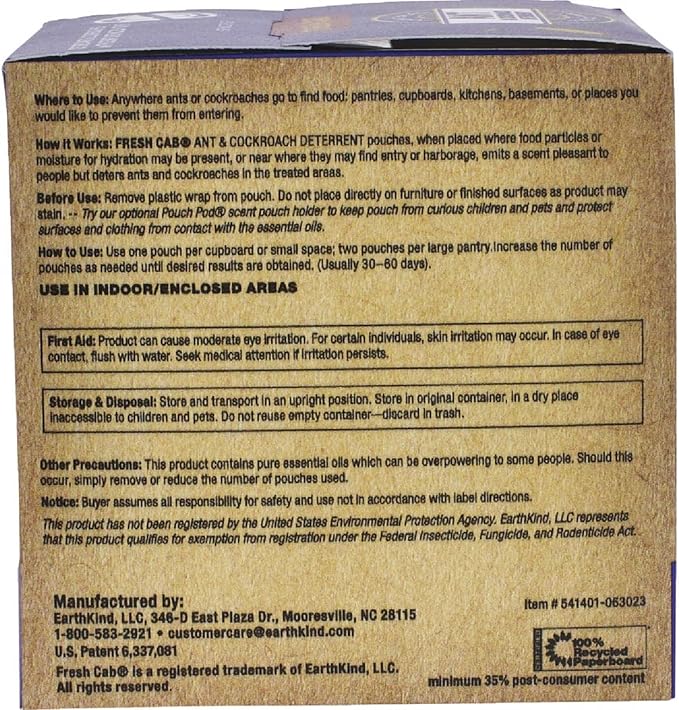 Fresh Cab Ants & Cockroaches Deterrent - Indoor Botanical Pest Control - Safe for Kids & Pets When Used as Directed - Made with Peppermint Essential Oil - 12-Pack (3)