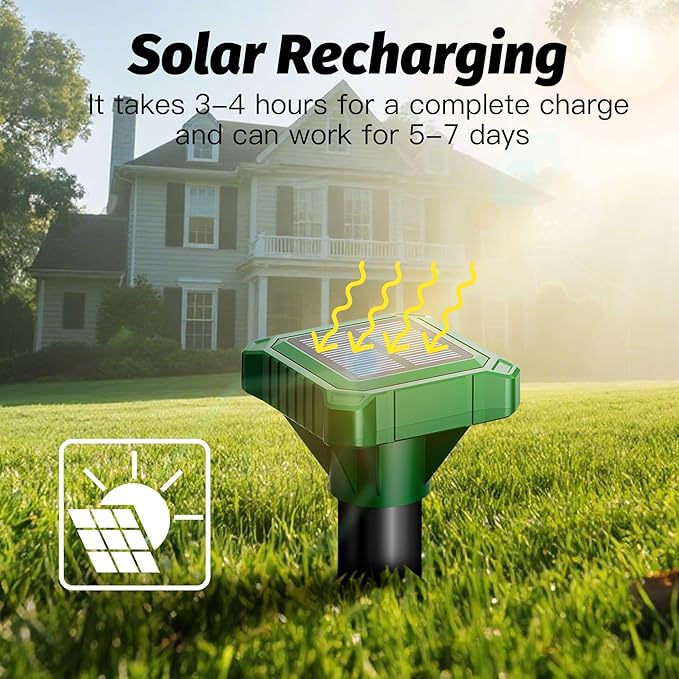 Solar Powered Mole Repeller Gopher Deterrent 8 Pack Outdoor Groundhog Repellent Ultrasonic Snake Armadillo Repeller Waterproof Effective for Yard Lawn Garden