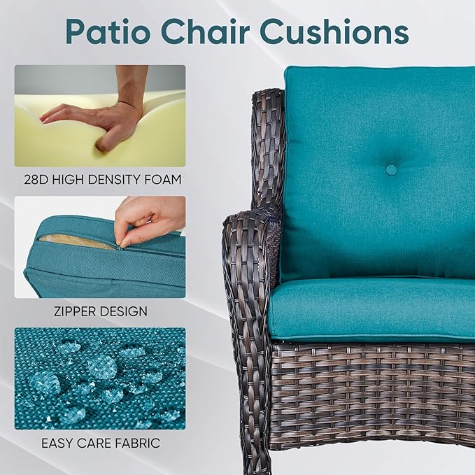 Outdoor Wicker Chair Cushions 2 Packs - Outside High Back Thick Water-Resistant Cushion 22x24 with Zipper Cover for Patio Glider Rocking Chairs Loveseat Couch – Peacock Green/Buckle