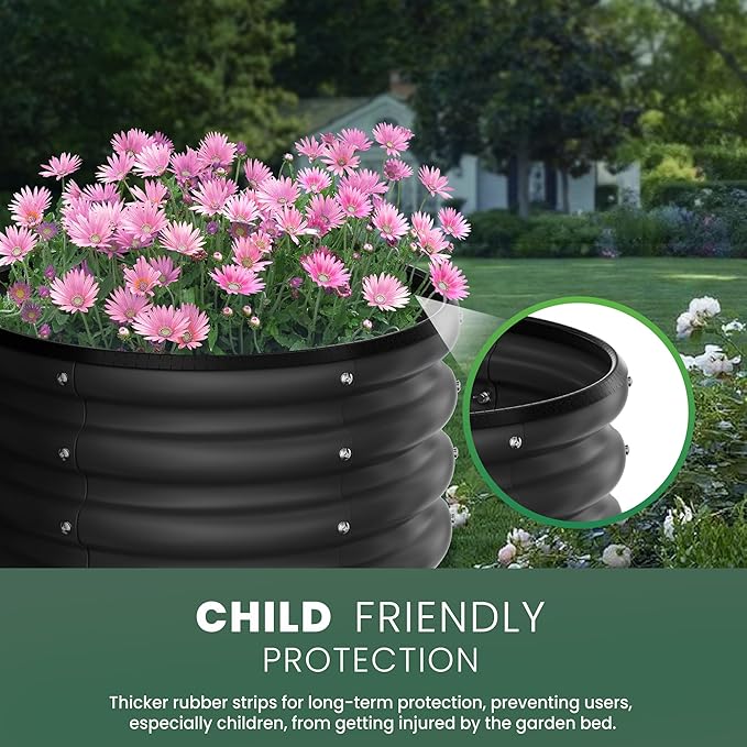 Round Galvanized Raised Garden Bed Kit, 2 Pcs 2 x 2 x 1ft Jett Black Galvanized Garden Boxes, Outdoor for Vegetables