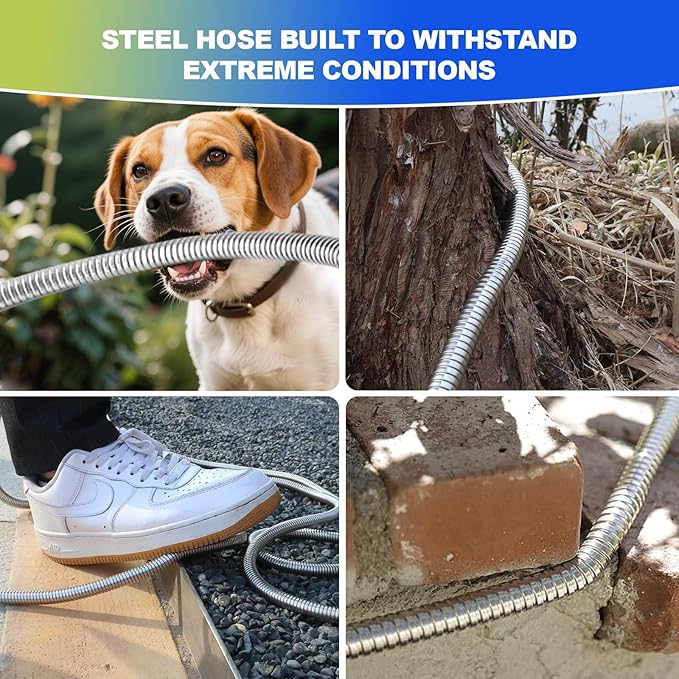 Short Metal Garden Hose 15 ft – 304 Stainless Steel Water Hose with 3/4’’ Brass Fitting, Garden Hoses Flexible, Lightweight, No Kink, Heavy Duty for Outdoor (15 ft)