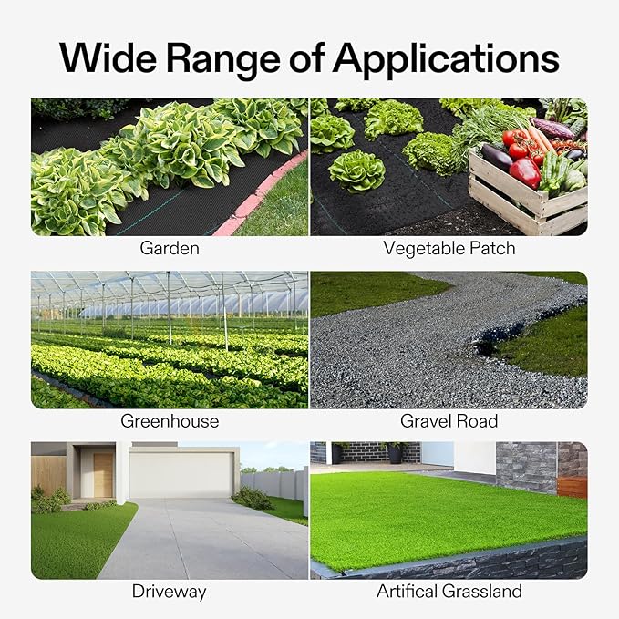 VIVOSUN Premium Weed Barrier Landscape Fabric Heavy Duty, 3ftx50ft 5oz Double-Layered Weed Control Mat with High Permeability with 12 Landscape Staples, Easy Set up & Superior Weed Control