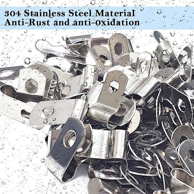 BESTEEL Upgraded 200 Pcs T304 Stainless Steel Wire Clips Cord Clamp Agricultural Fencing Fence Wire Clamps for 4, 6, 8, and 10-16 Gauge Wire Fencing Livestock Fencing clips for Wood, Metal or Vinyl