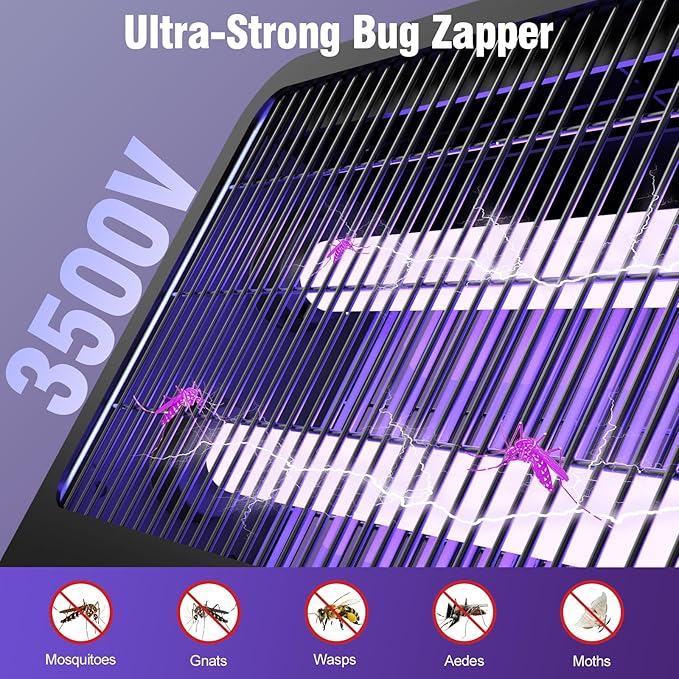 Electric Bug Zapper Indoor, Mosquito Zapper with 3500V Powerful Dual Grid & Remote, Fly Zapper Fly Trap Insect Killer for Patio Yard Home Kitchen Camping - Including 2 Replacement Bulbs (Black)