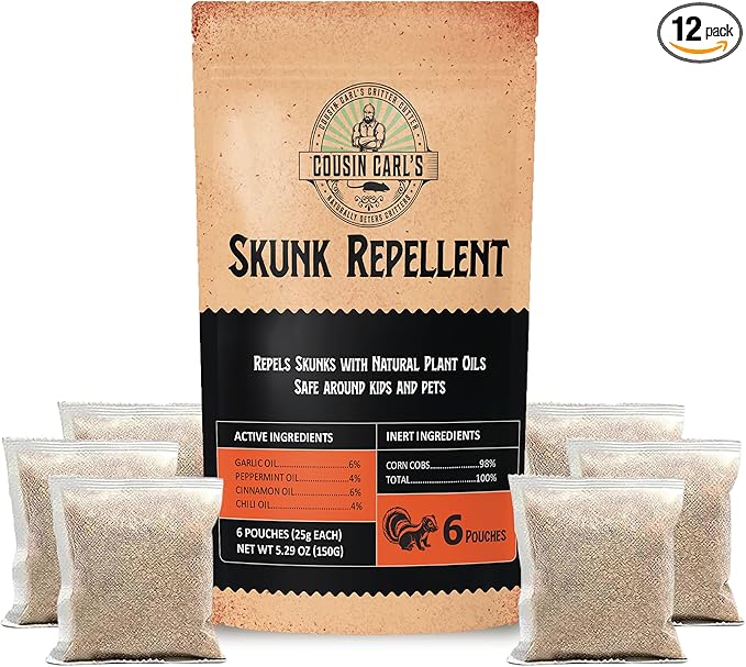 Cousin Carl's Maximum-Strength Skunk Repellent – Natural Deterrent & Odor Eliminator (12-Pack)