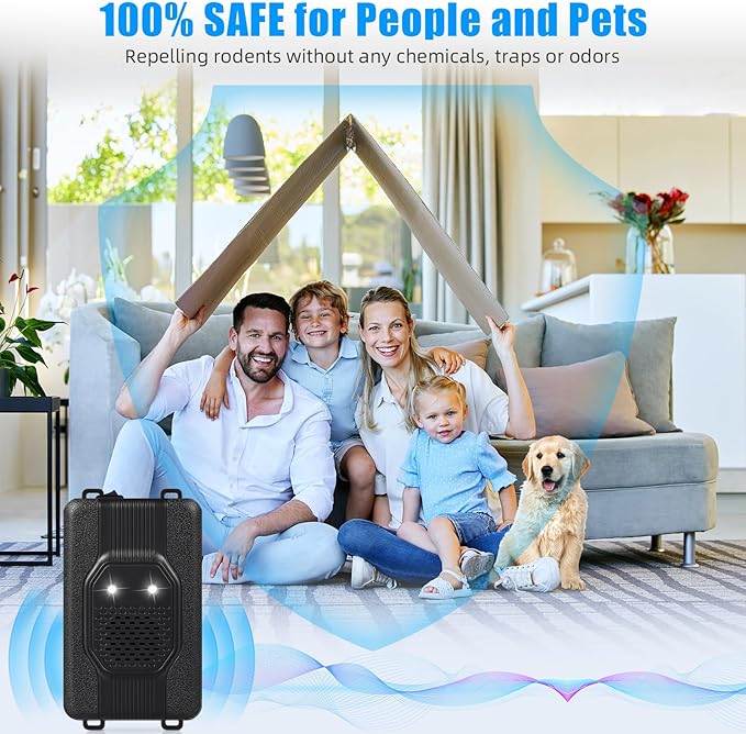 4 Pack Rodent Repellent for Car Engines, Mouse Repellent Ultrasonic Plug-in, Battery Operated Car Rodent Deterrent Under Hood, Keep Mice Rat Squirrel Out of Car, Attic, Garage, Barn, Indoor, Outdoor