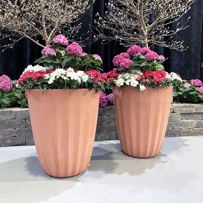 Crescent Garden Pleat Modern Decorative Planter, Indoor/Outdoor Pot, Resin Planter with Drain Hole - 19" W x 19" H (Terracotta-Colored)
