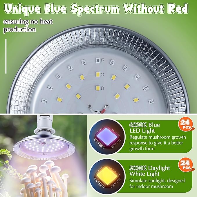 Meonum 1 Pack LED Growing Lights for Mushroom Unique Spectrum Mushroom Growing Lamp with 4.9 ft Extension Cord Hanging Light Bulbs with White Blue LEDs for Indoor Plants