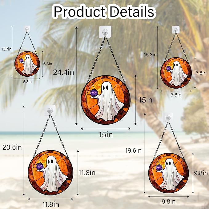 Stained Glass Window Hanging - Halloween Decorations Ghosts Vampire Suncatcher for Doors Garden Indoor Funny Spooky Sun Catchers Gothic Decor Horror Gifts for Women Men Friend 9.8 in
