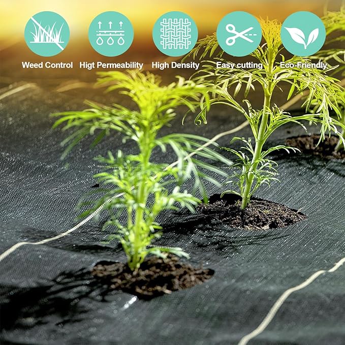 Weed Barrier Landscape Fabric 6 x 50 Ft., Ground Cover Fabric Block, Gardening Fabric Mat, Black Heavy Duty Garden Cloth Felt for Flower Bed, Patio, Orchard, and Playground, 3.2oz/sq.yd