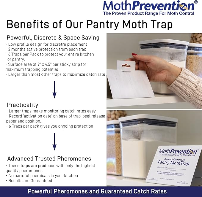 Powerful Pantry Moth Traps Pack of 6 | Moth Killer with Pheromones | Kitchen Moth Trap for Your Home | Maximum Pheromone Dispersal | No Odor