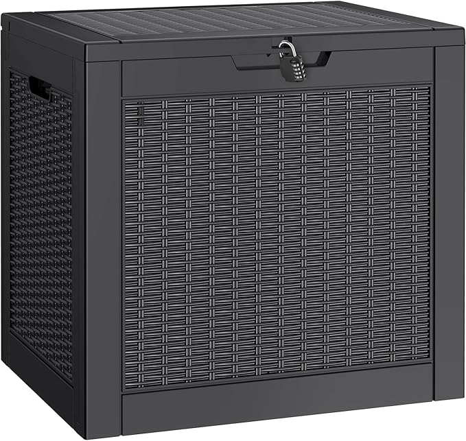 NUNU LAB 30 Gallon Waterproof Outdoor Storage Box, Lockable Resin Deck Box Bench for Patio Cushions, Garden Tools, Pool Accessories & Package Deliveries â Black