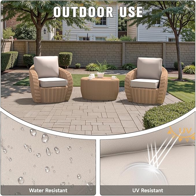 Outdoor Chair Cushions 23" x 24" x 4", Patio Deep Seat Replacement Cushions Set with Zippered Removable Cover, Weather-Resistant Olefin Fabric for Garden Chair Sofa Couch, Set of 5, Beige