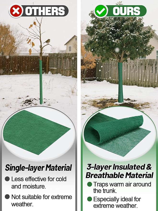 ANPHSIN 2pcs Breathable 3-Layer Tree Protector Wrap - Total 130ft Thicker Freezeproof Trunk Guard, Winter Plant Covers for Sapling Fruit Trees Keeping Warm & Moisturizing, Away from Deers