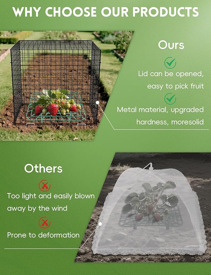 5 Pack Plant Protector from Animals, Square Metal Plant Cages Chicken Wire Cover Mesh Plant Cage, Garden Plant Protector for Plants Flower Vegetable to Keep Animals Out (12x12 in)