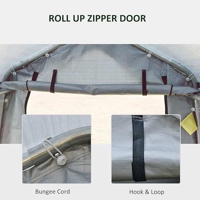 Outsunny 6' x 8' Carport Portable Garage, Heavy Duty Storage Tent, Patio Storage Shelter w/Anti-UV PE Cover and Double Zipper Doors, for Motorcycle Bike Garden Tools, Light Gray