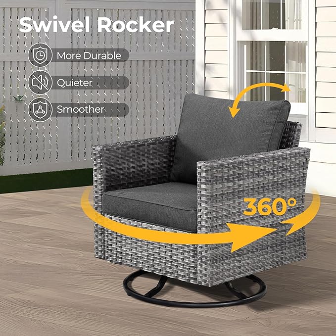 HOOOWOOO 10 Piece Patio Sectional Furniture Set with Fire Pit Table,Modern Wicker Outdoor Conversation Sofa Sets,Weather Resistant Modular L Shaped Outside Couch Swivel Chair Set(Black)
