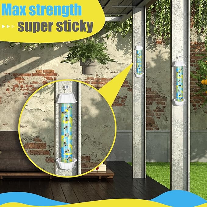 Qualirey 2 Pcs Sticky Fly Trap Fly Stick with Hanging Hook Adhesive Flying Catcher for Indoor Outdoor Trap Houseflies and Flying Insects Mosquito Bee Wasp Moth (Camouflage Style)