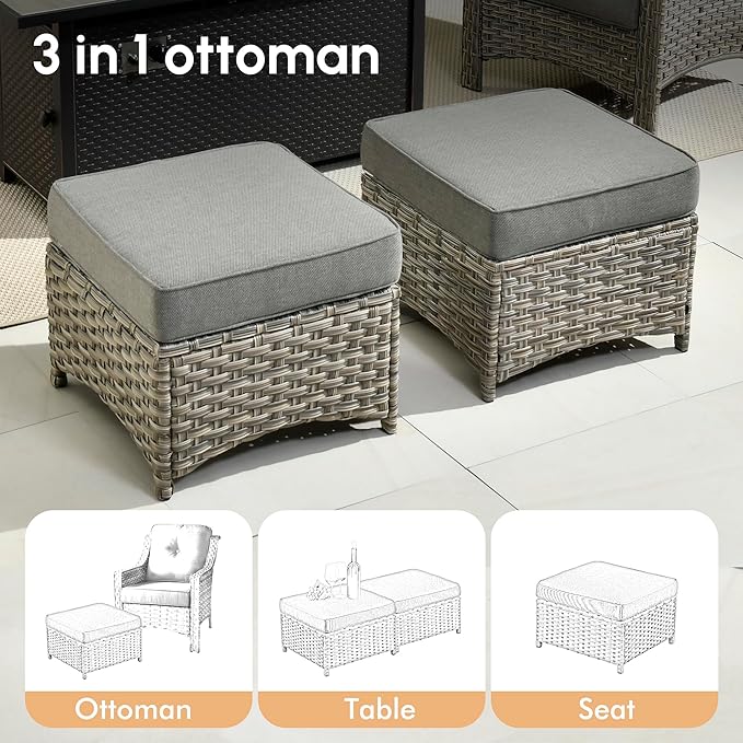 8 Pieces Patio Outdoor Furniture Set with Swivel Rocking Chairs,All Weather Wicker Rattan Patio Seating Sofa and Chair Set w/Ottoman,Outdoor Conversation Sets for Deck Yard Garden,Dark Grey