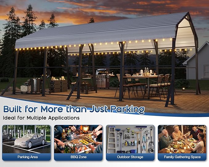 Jocisland 12x20x10.5 FT Metal Carport with Removable Waterproof Sidewalls, Heavy Duty Carport with Upgraded Steel Reinforcements for All-Weather, Car Port for Car, Boat, Equipment Storage