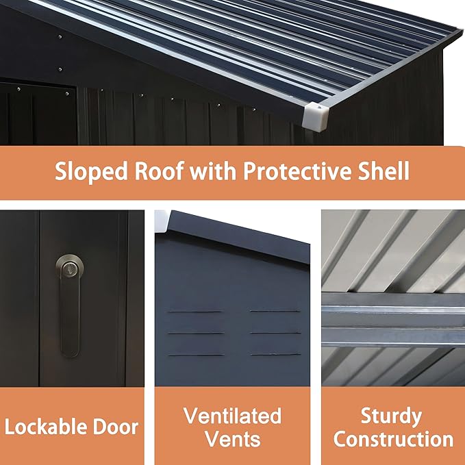 MUPATER 10' x 10' Outdoor Storage Shed with Double Doors, Garden Metal Shed, Utility Tool Shed Storage for Backyard, Patio and Lawn with Vents, Grey
