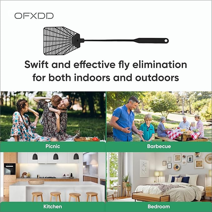 Rubber Fly Swatter, Long Fly Swatter Pack, Fly Swatter Heavy Duty (3 Pack) (Black)