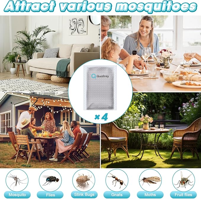 4 Pack Mosquito Attractant in Bulk, Lure for Bug Zapper Bait Refill Compatible with All Mosquito Trap Enhances Catch Rates for Indoor Outdoor Traps, Safe and Long Lasting