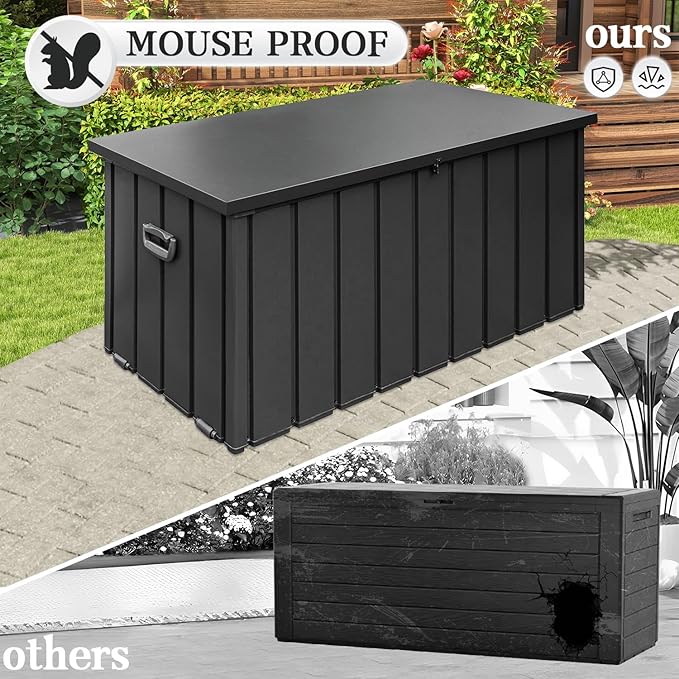 Domi 150-Gallon Outdoor Storage Box – Waterproof, Lockable Storage Cabinet for Patio Furniture, Garden Tools & Pool Supplies – Large Metal Storage for Cushions, Toys & More
