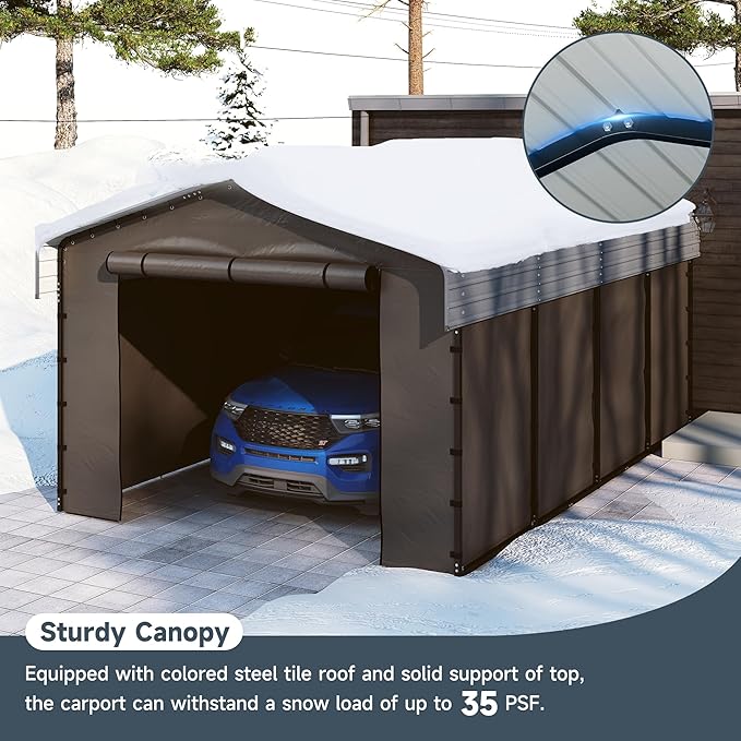 12x20FT Metal Carport Kits with Galvanized Steel Roof, Heavy Duty Metal Frame Carports Canopy with Removable Sidewalls, Garage Car Tent Shelter for Tractors, Boat, Car, Gray