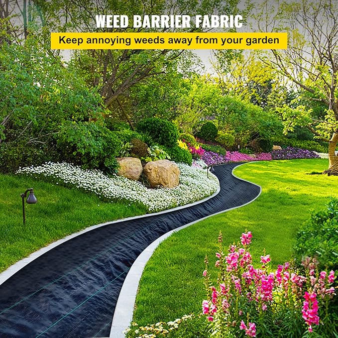 Happybuy Weed Barrier Landscape Fabric, 6 x 250 ft, 4.1 Oz Premium Woven Ground Cover, Heavy Duty PP Material & Easy Setup, Weed Control for Outdoor Garden, Lawn, Driveway, Black