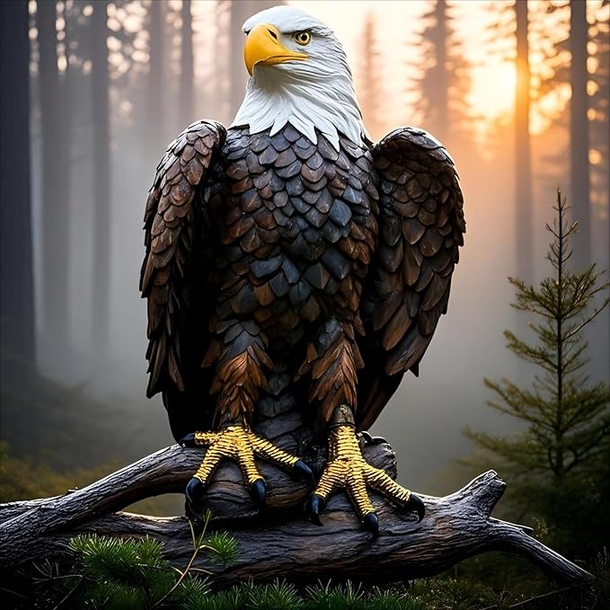 American Eagle Statue Bald Eagle - Large Hand-Painted Resin Garden Sculptures & Statues Outdoor Bird Figurines, Majestic American Freedom 4th of July, Decor for Indoor, Patio, Office, 24Β½"