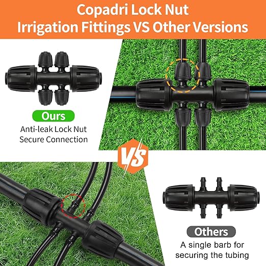 25 Pieces 1/2 Inch Drip Irrigation Fittings Kit, 1/2'' Drip Line Barbed Fittings for 1/2 Inch Irrigation Tubing (1/2" ID x 0.640" OD) Anti-Leak Lock Nut Connectors for Garden Drip System