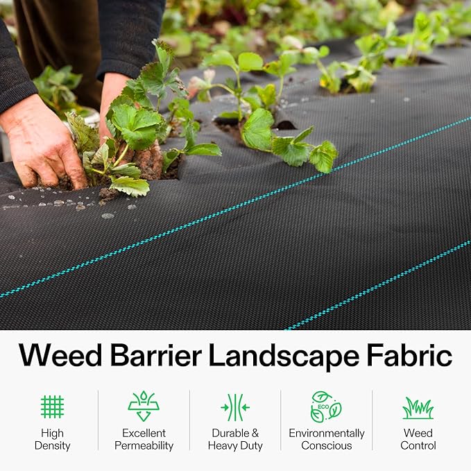 VIVOSUN Premium Weed Barrier Landscape Fabric Heavy Duty, 3ftx50ft 5oz Double-Layered Weed Control Mat with High Permeability with 12 Landscape Staples, Easy Set up & Superior Weed Control