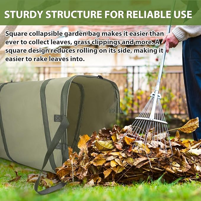 YUDI & GARDEN 46 Gallon Square Collapsible Yard Waste Containers|Collapsible Trash Can|Camping Trash Can, for Collecting Weeds or Party and Yard Waste, Green
