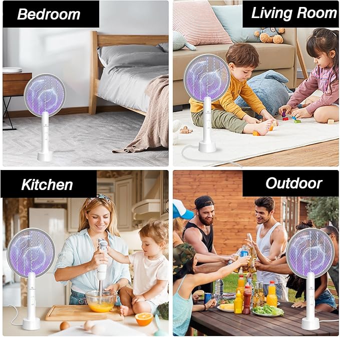 Bug Zapper Racket, 2 in 1 Electric Fly Zapper USB Rechargeable, 4000V Electric Fly Swatter with 3 Layer Safety Mesh, Indoor Outdoor Electric Racket for Kitchen, Bedroom, Camping