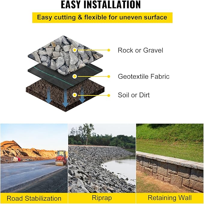 VEVOR Weed Fabric Barrier Heavy Duty, 12.5x50ft 3.5oz Weed Blocker Fabric, Woven Landscape Fabric, Garden Fabric Weed Barrier, Weed Control Fabric Ground Cover, Geotextile Fabric, Gardening Mat, Black