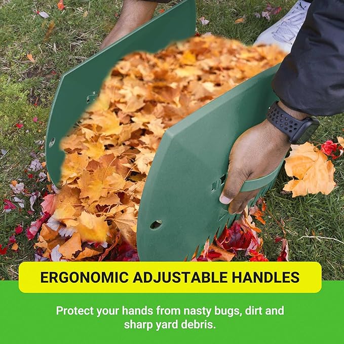 GardenHOME Leaf Scoops Hand Rakes, Large Leaf Grabbers for Yard Work and Garden Use, Clear and Collect Garden Rake, Leaf Scooper and Claws for Leaves, Lawn Debris, and Trash Cleanup, Green